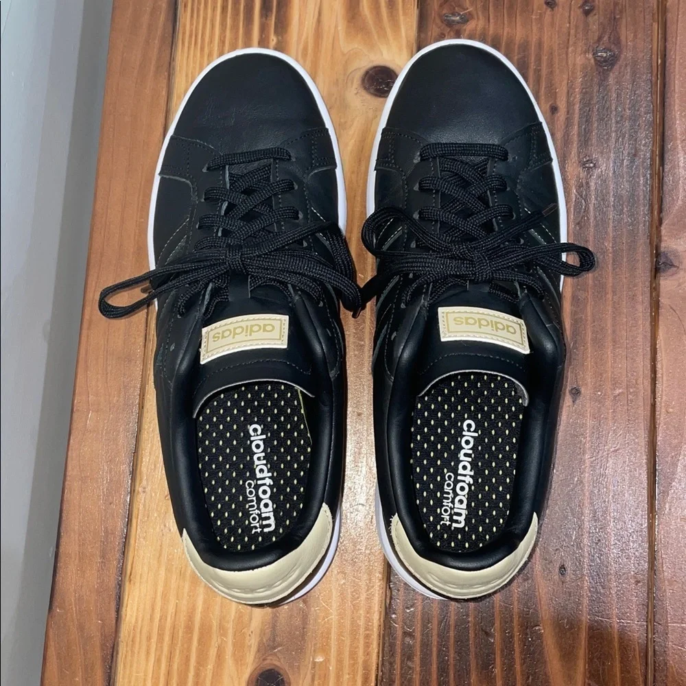 adidas Neo Grand Court Black Gold Men’s Leather Sneakers Size 9.5